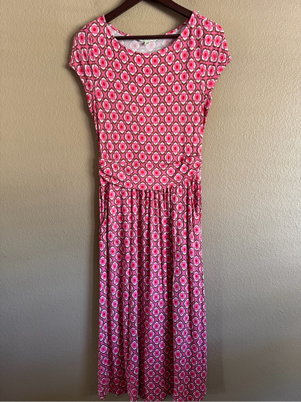 Boden Pink Geometric Midi Dress Classic Women's Day Dress with Pockets Size 4R
